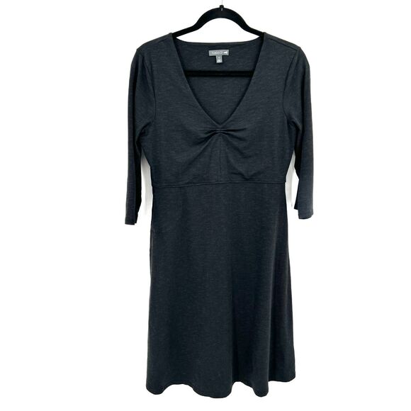 TOAD&CO Heather Black Gray Rosalind 3/4 Sleeve V-Neck Jersey Dress Size Medium - Picture 1 of 6
